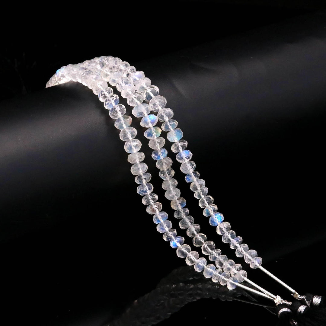 High Quality Rainbow Moonstone Faceted Rondelle Beads for Jewelry Making, Flashy Gemstone Beads 5-7 mm, 6 Inch Strand