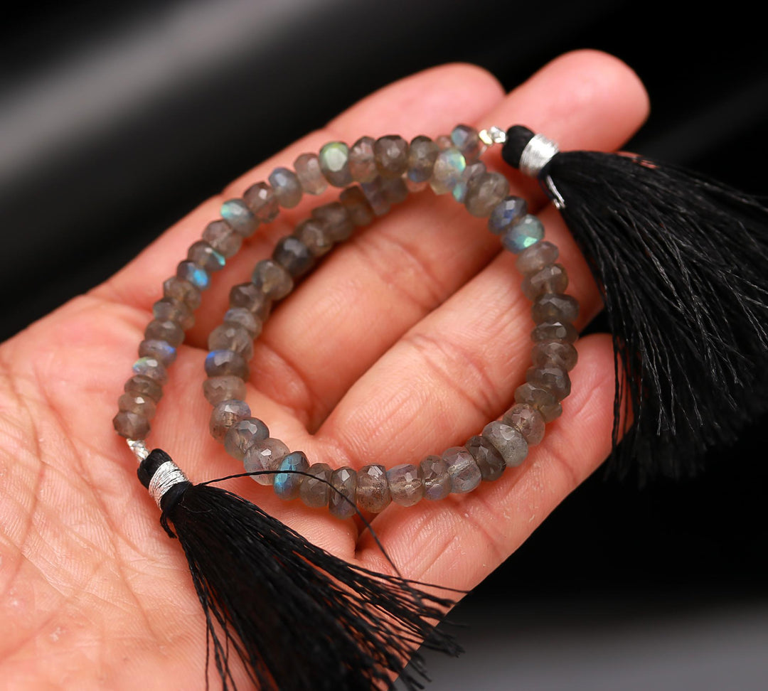 Faceted Labradorite Rondelle Beads: Natural Blue Fire, 6-7mm, 8 Inch Strand