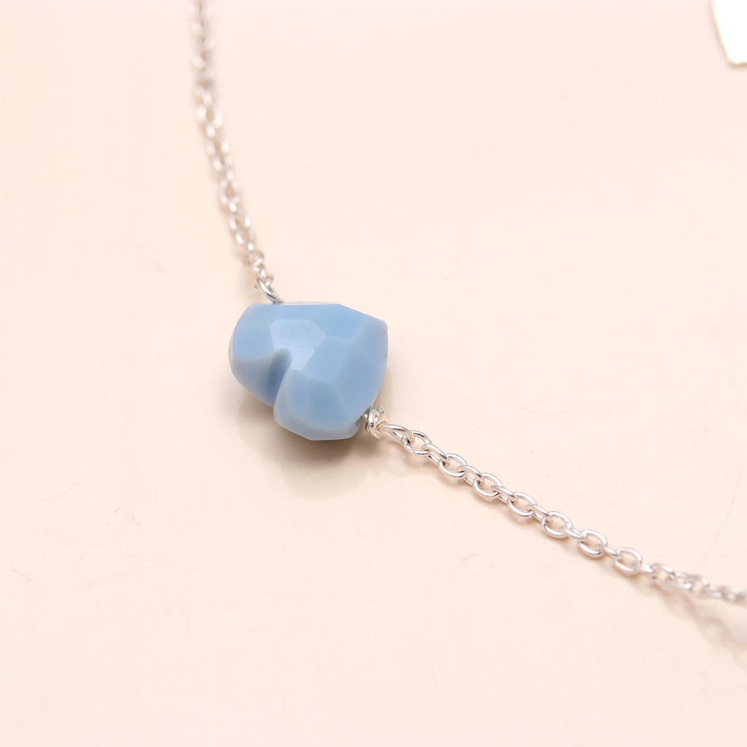 AAA Blue Opal Heart Bracelet, Natural Opal Faceted Heart Beads Bracelet, 925 Silver Bracelet, Handmade Jewelry, Girls Gifts Chain Bracelet