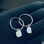 Load image into Gallery viewer, Flashy Rainbow Moonstone Hoop Earings, Natural Rough Rainbow Moonstone Earrings, Raw Gemstone Earrings, Large Hoop Earrings For Gift