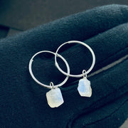 Flashy Rainbow Moonstone Hoop Earings, Natural Rough Rainbow Moonstone Earrings, Raw Gemstone Earrings, Large Hoop Earrings For Gift
