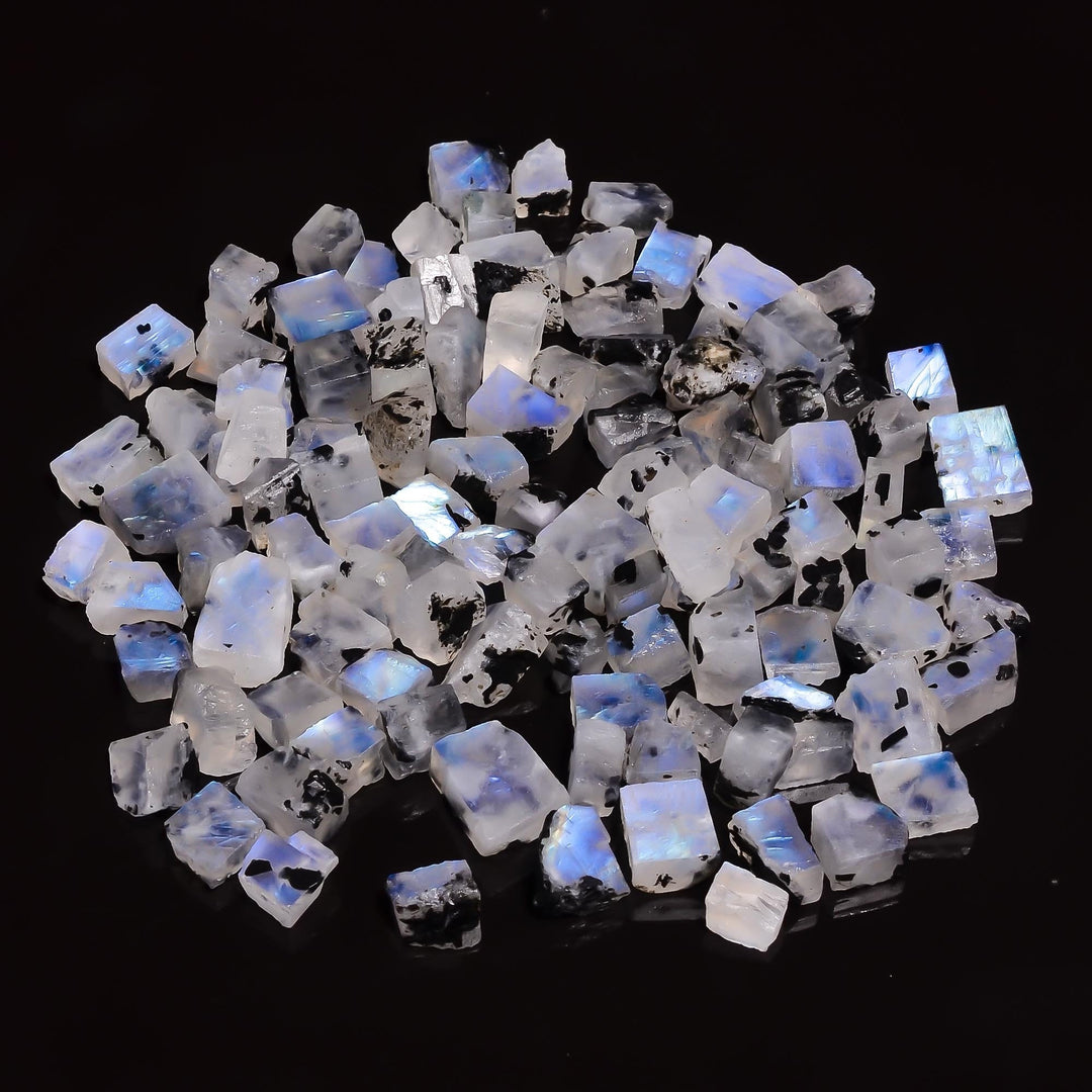 100 Ct. Dazzling AAA Quality 100% Natural Flashy Blue Rainbow Moonstone Rough Loose Gemstone Lot For Jewelry 6X5 12X9 mm AG-92