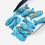 Load image into Gallery viewer, Carved Copper Turquoise Fish Charm: Blue Briolette Bead, 25mm