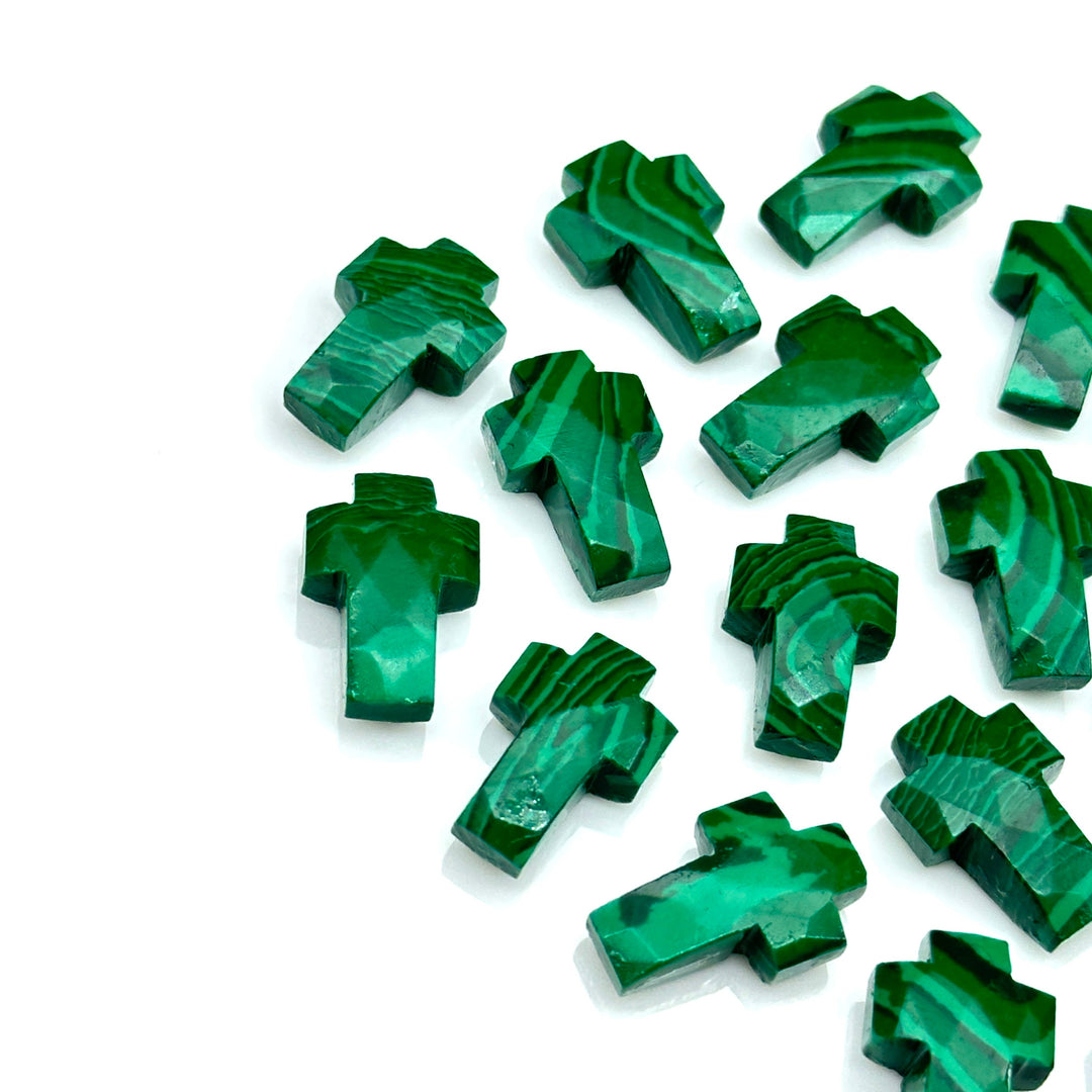 Natural Malachite Cross Shape Beads ~ Malachite Carvig Gemstone Beads ~ Faceted Malachite Beads ~ 15 MM Cross Charm Beads ~ Holy Cross Beads