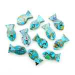Load image into Gallery viewer, Carved Copper Turquoise Fish Charm: Loose Gemstone (7X14 MM)
