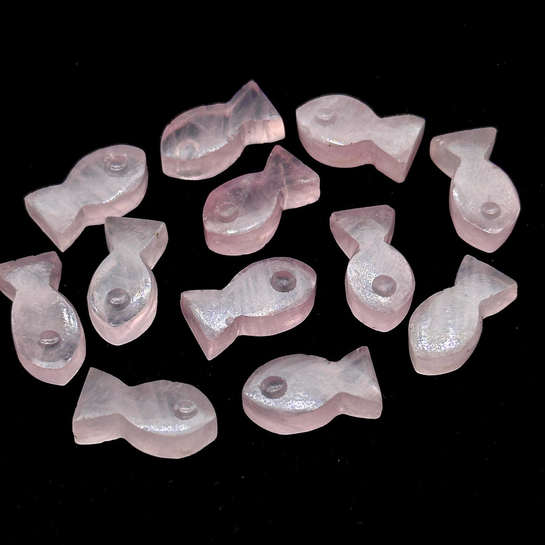 Natural Rose Quartz Fish Charm Beads, Fancy Fish Shape Carved Gemstone, 7X14 MM, Goddess Power Stone Carving, Jewelry Making Diy Beads