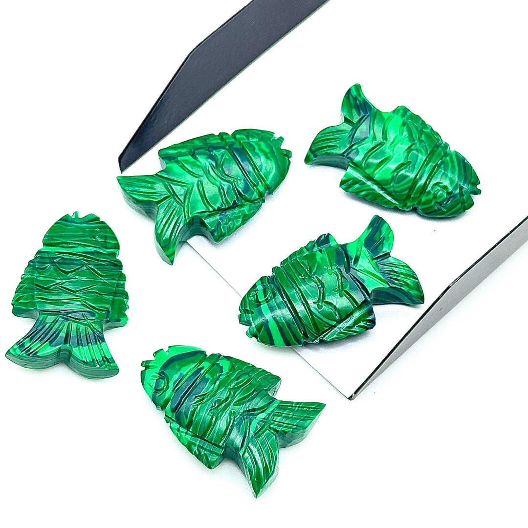 Natural Malachite Carved Fish Shape Gemstone, Hand Carved Fish Shape Gemstone, Jewelry Making Gemstones, 17X26 MM, Blue Fish Charm Pendant