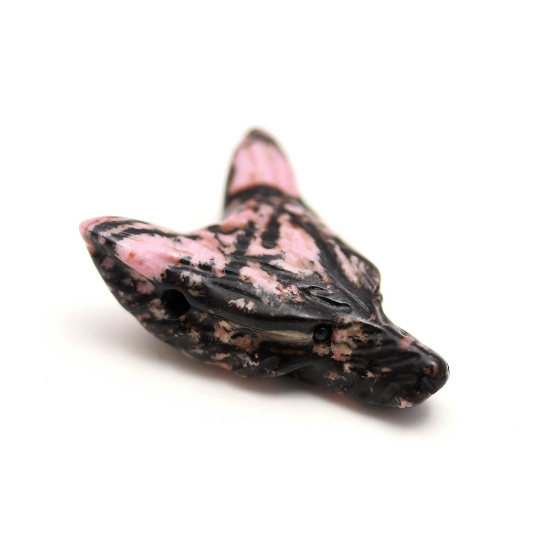 Carved Rhodonite Fox Face Gemstone, Crystal Gifts, 22 MM