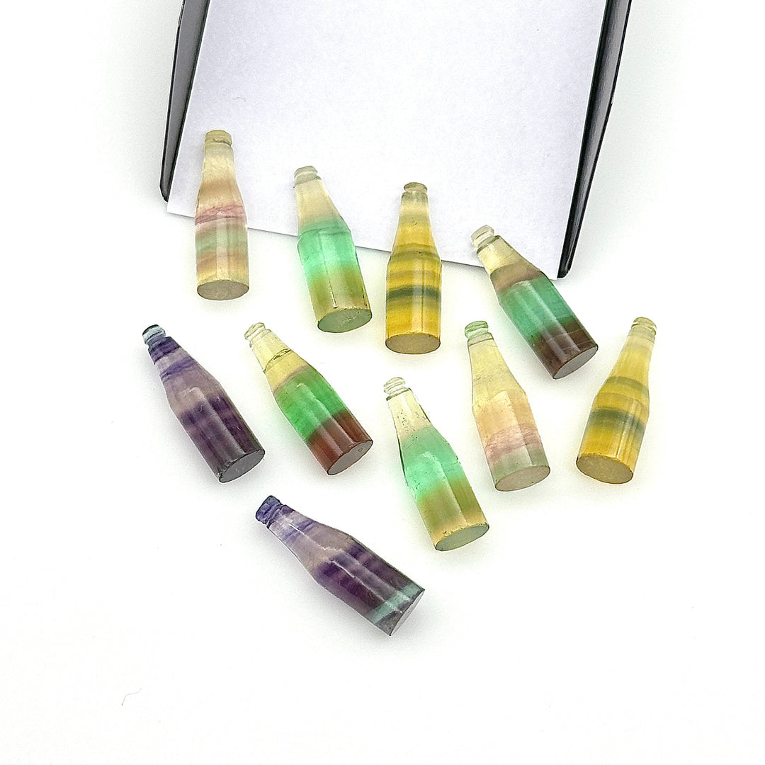 AAA+ Natural Fluorite Mini Bottle Carving Beads, Colorful Bottle Shape Carved Gemstone, Jewelry Making Charms, 7X21 MM Miniature Carvings