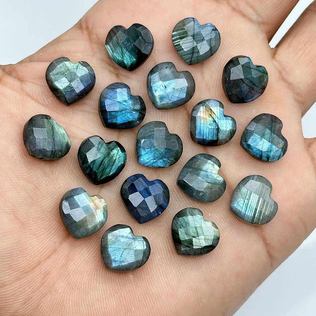 Labradorite Heart Briolette: Faceted Gemstone Charm, 12mm