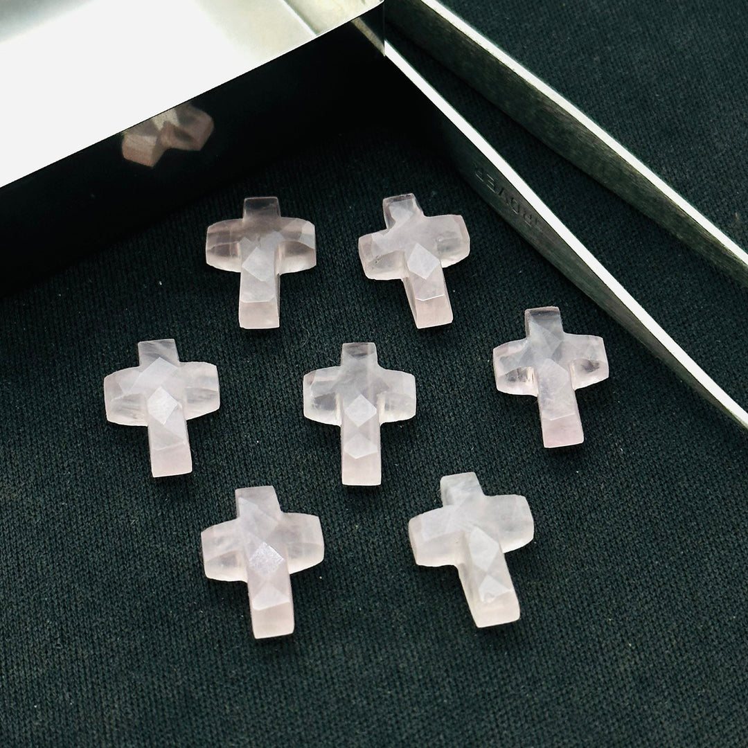 Natural Rose Quartz Cross Shape Gemstones Beads, Hand Carved Faceted Cross Shape Charms Beads, Holy Gemstone Beads Energy Beads 15X10 MM
