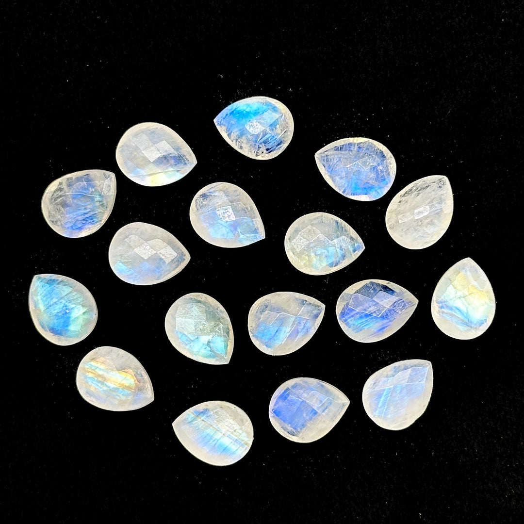 AAA+ Natural Rainbow Moonstone Faceted Pear Shape Beads, 9X12 MM Flashy Moonstone Briolette's Beads, Matched Pairs, Jewelry Making Beads