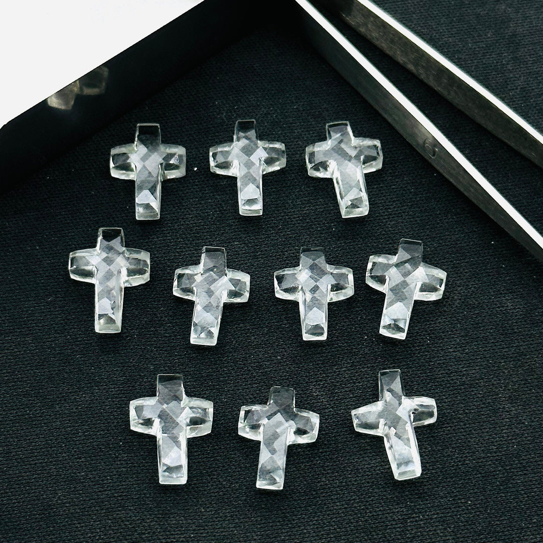 Natural Crystal Quartz Cross Shape Gemstone Beads, Faceted Cross Shape Charm Beads For Jewelry, Holy and Spiritual Cross Beads 15X10 MM