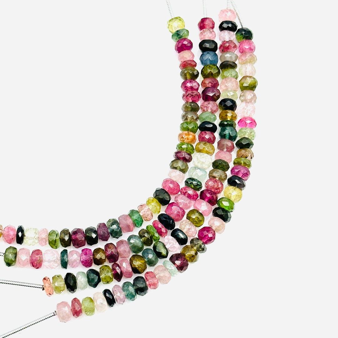 Faceted Watermelon Tourmaline Rondelle Beads: 5-6mm, 4 Inch Strand