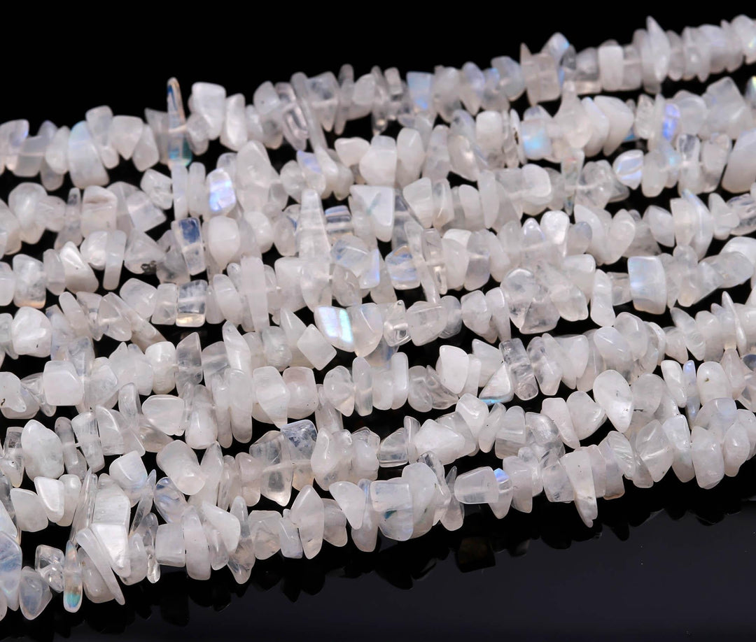 AAA Rainbow Moonstone Uncut Beads Strand, AAA Moonstone Chips Beads for Jewelry Making, 16" Inch Uncut Chip Beads, Freeform Uncuts