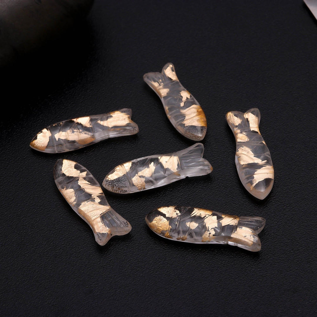 Hand Carved Crystal Doublet Fish Carving Beads, Golden Shine Crystal Doublet Fish Gemstone, 30 MM