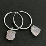 Load image into Gallery viewer, Natural Rough Rose Quartz Hoop Earings, Rose Quartz Dangle &amp; Hoop Earrings For Girls, Gemstone Earrings, Large Hoop Earrings For Gift