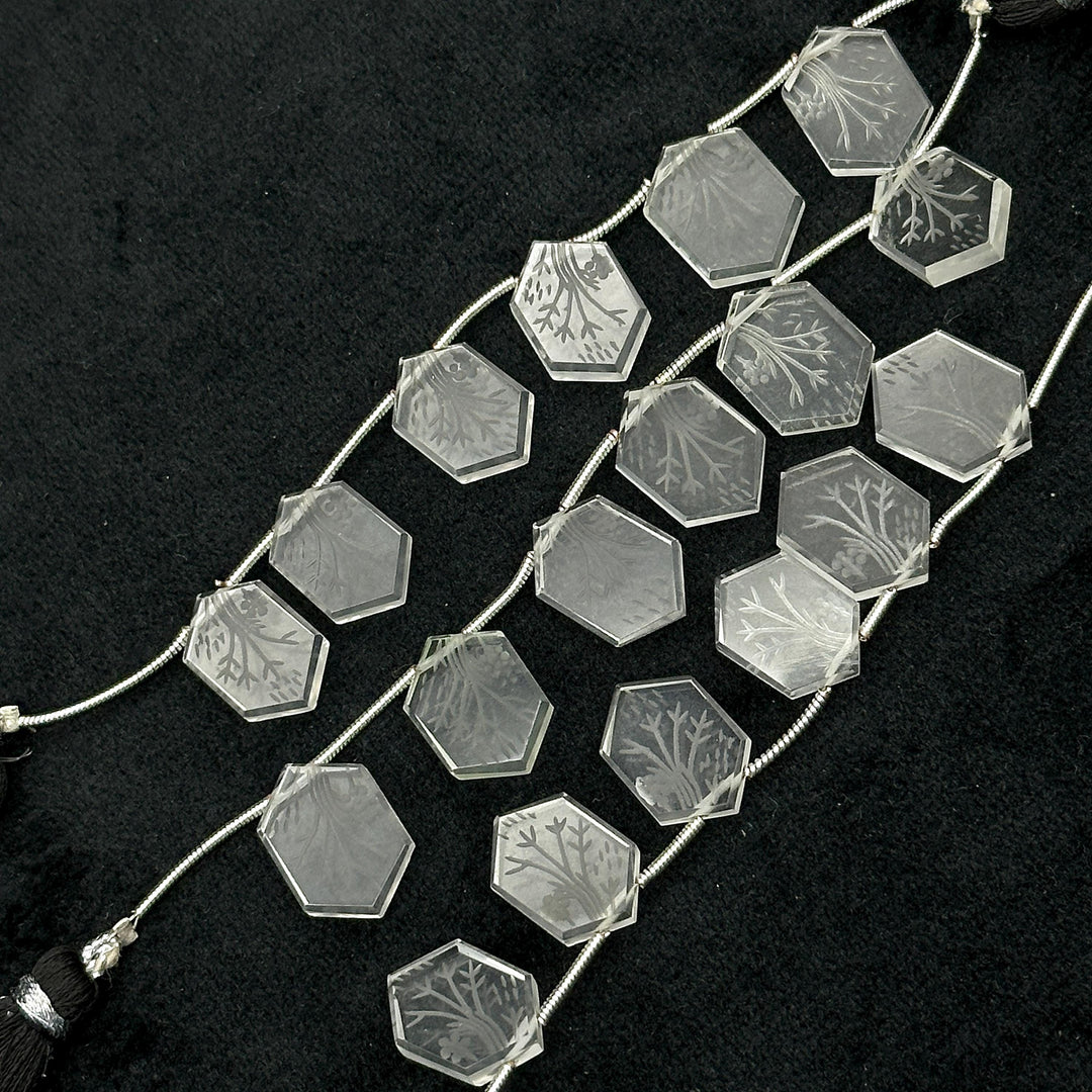 Incarved Crystal Quartz Hexagon Gemstone Beads: Handmade Jewelry Making (11x16 mm)