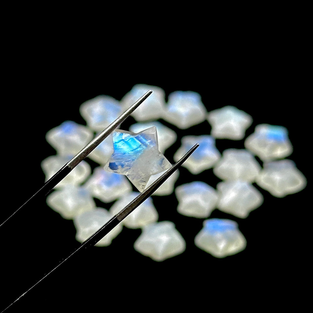 High Quality Rainbow Moonstone Star Beads, Blue Flashy Carved Star Shape Briolette's, 12 MM Faceted Star Shape Charms, Loose Star 20 pcs