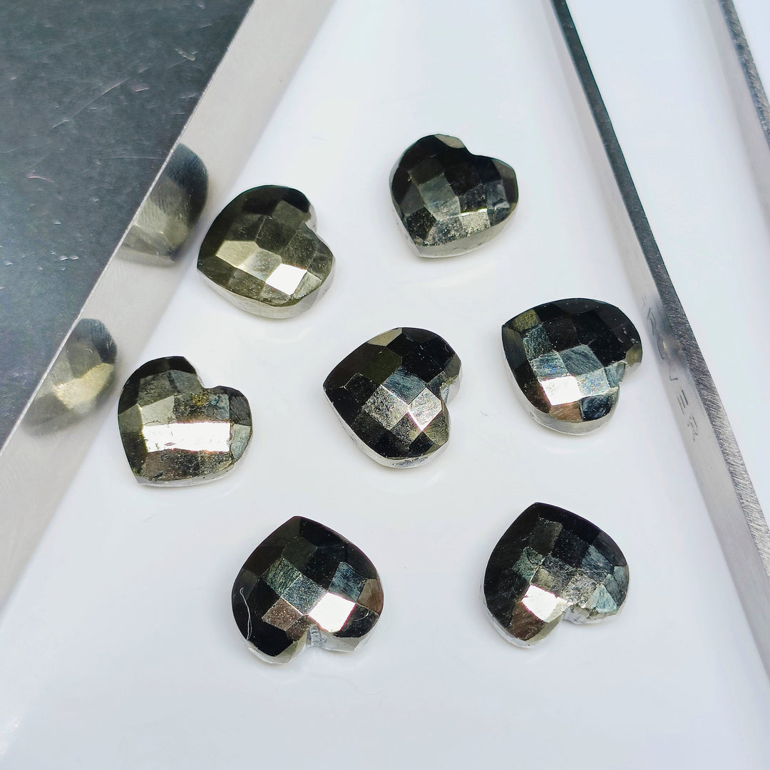 5,6,7,8,9,10 Pcs 100% Natural Pyrite Heart Shape Faceted Gemstone, carved Heart Shape Faceted Gemstone, loose Gemstone  For Jewellery 8 mm