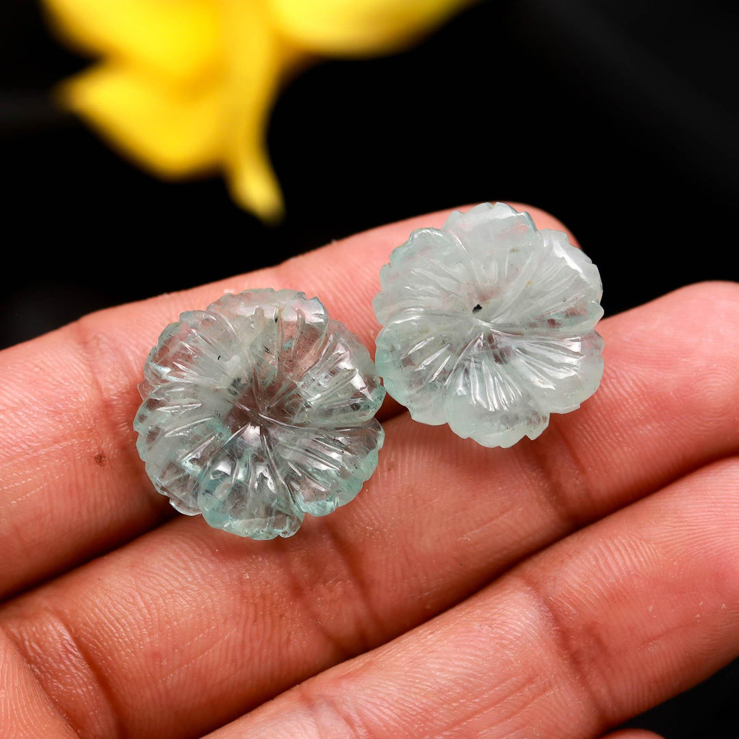 Natural Aquamarine Overlapped Flower Shape Stone, Hand Carved Aquamarine Flower Gemstone for Jewelry Making, 20 MM Crystal Gifts