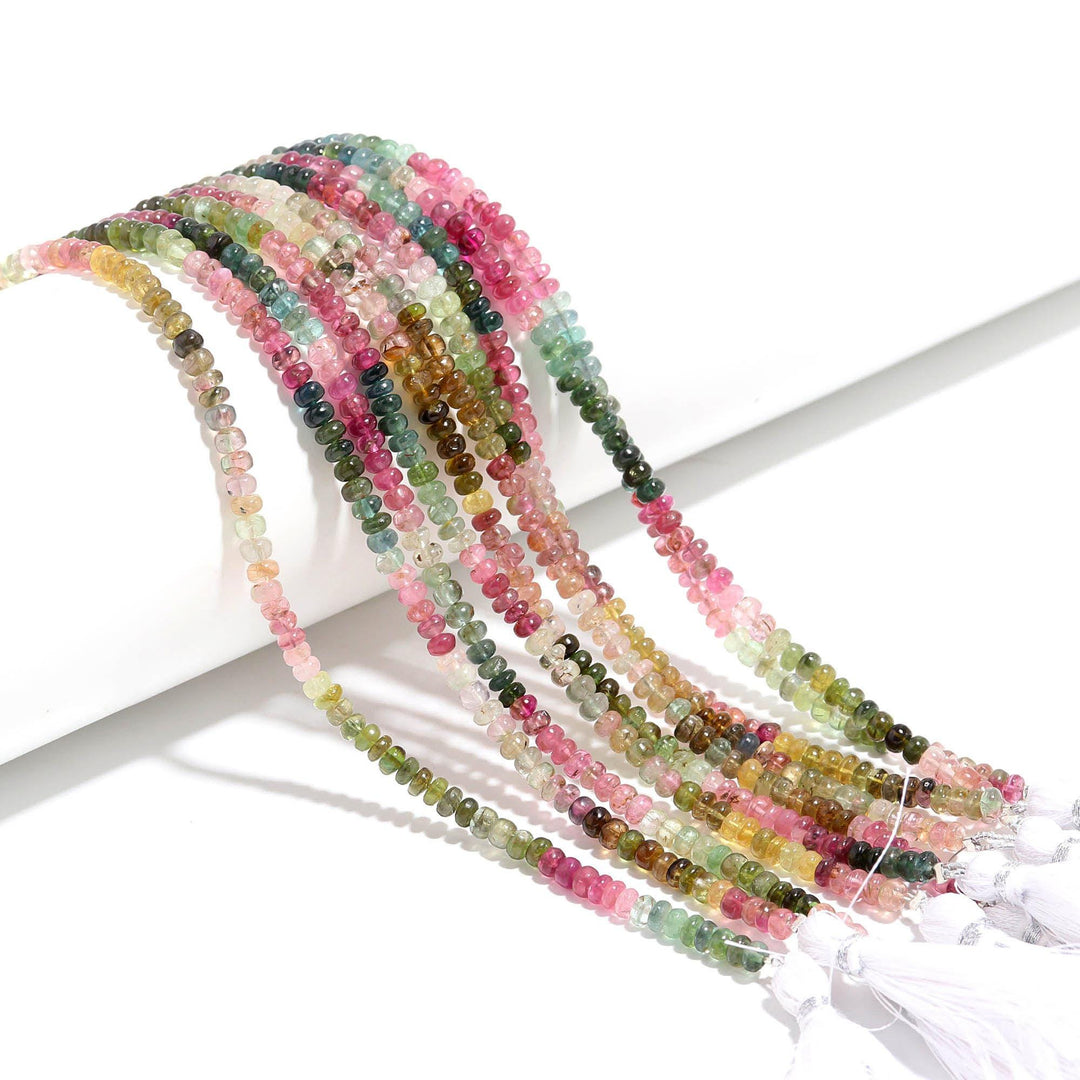 Watermelon Tourmaline Smooth Rondelle Beads, Natural Multi Tourmaline Plain Rondelle Wholesale Beads for Jewelry Making, 4 MM 8 Inches