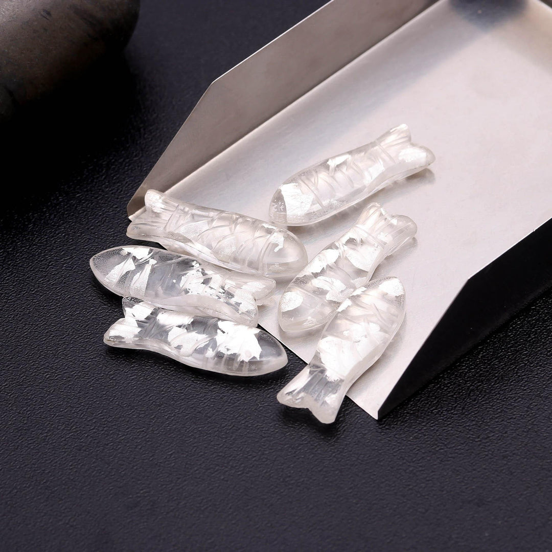 Natural Crystal Quartz Doublet Fish Carving Beads, Silver Shine Crystal Doublet Fish Gemstone, 30 MM