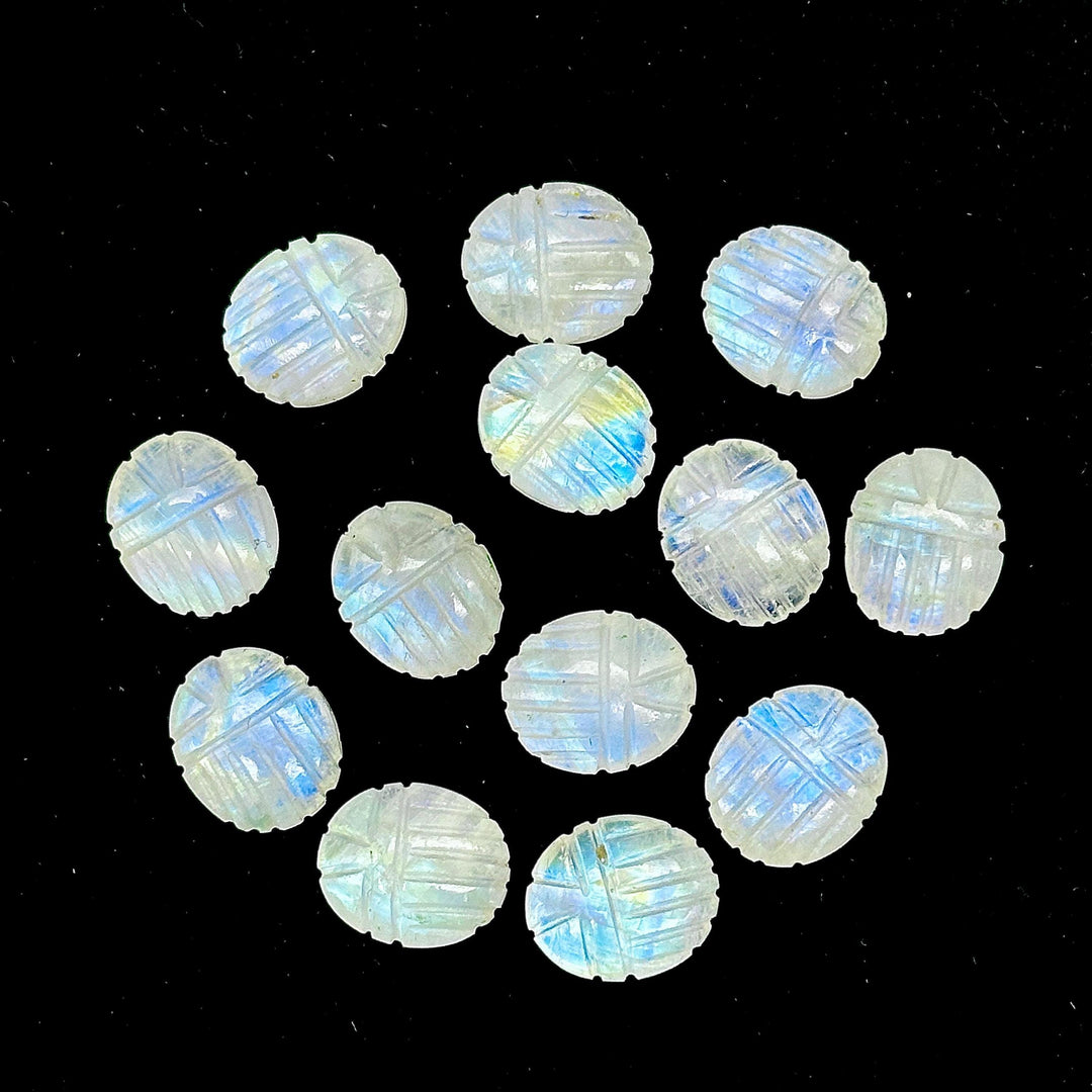 Rainbow Moonstone Scarab Beads: Handmade Carved Briolettes (10x12MM)