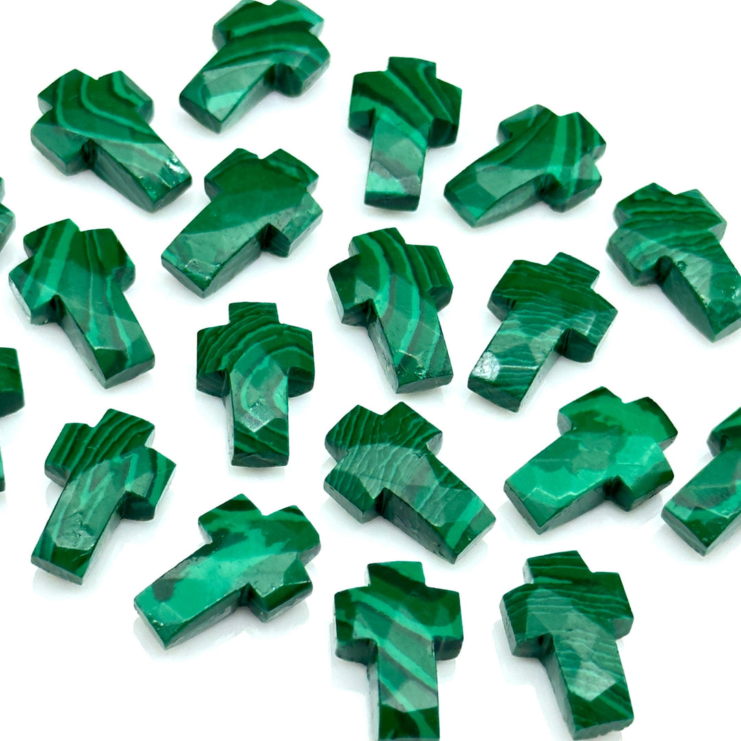 Natural Malachite Cross Shape Beads ~ Malachite Carvig Gemstone Beads ~ Faceted Malachite Beads ~ 15 MM Cross Charm Beads ~ Holy Cross Beads