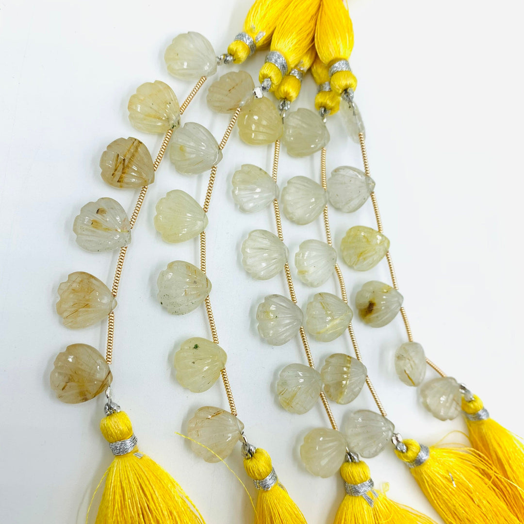 Natural Golden Rutile Shell Shape Beads, Hand Carved Shell Briolette's, Shell Shape Gemstone 12 MM