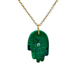Load image into Gallery viewer, Amazing Malachite Hamsa Necklace, Hand Shape Gemstone Hamsa Necklace For Gift, Reiki Healing Jewelry, 25 MM Hand Necklace For Her