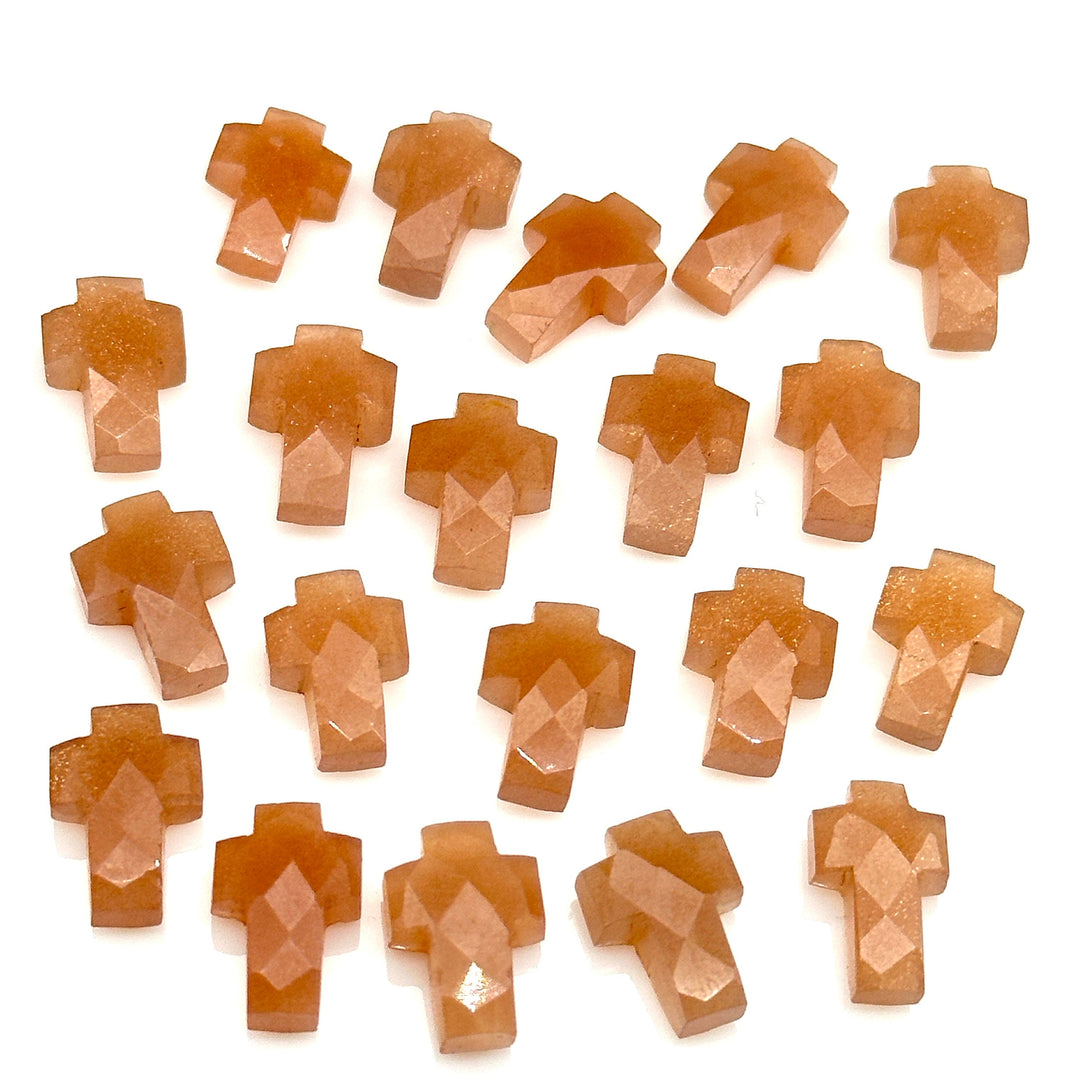 Natural Peach Moonstone Cross Shape Beads ~ Healing & Protection Gemstone Beads ~ Faceted Peach Moonstone Beads ~ 15 MM Cross Charm Beads