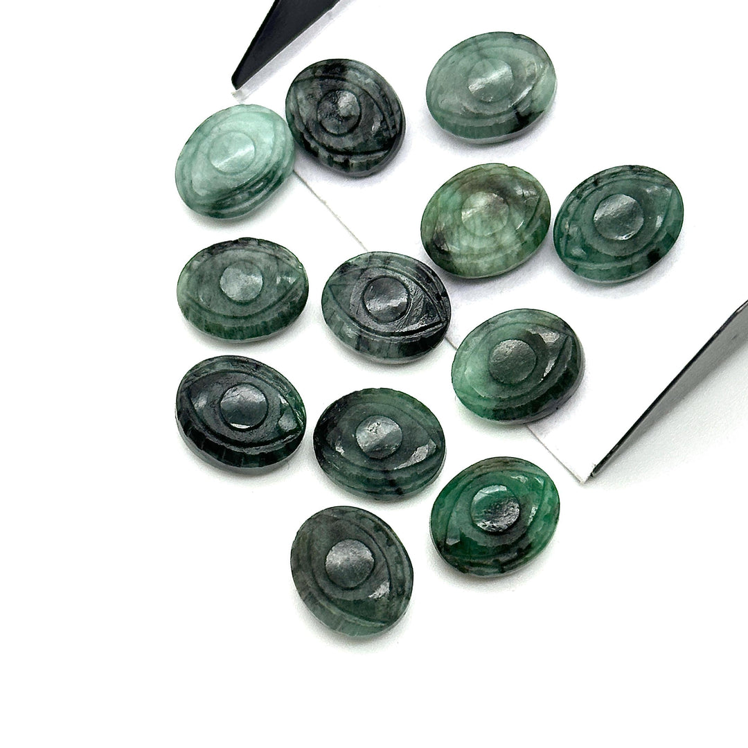 Natural Emerald Evil Eye Shape Briolettes, AAA Emerald Eye Shape Carved Beads, Evil Eye Protection Gemstone Beads, 12 MM, Green Eye Charms
