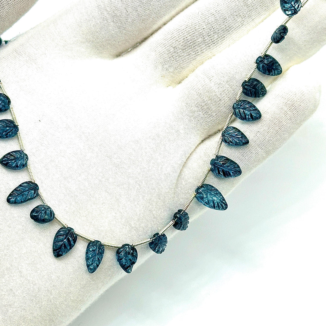 Fancy London Blue Topaz Leaf Shape Beads, Coated Blue Topaz Leaf Briolette's, Hand Carved Beads For Jewelry 8-11 mm, 8" Strand Loose Beads