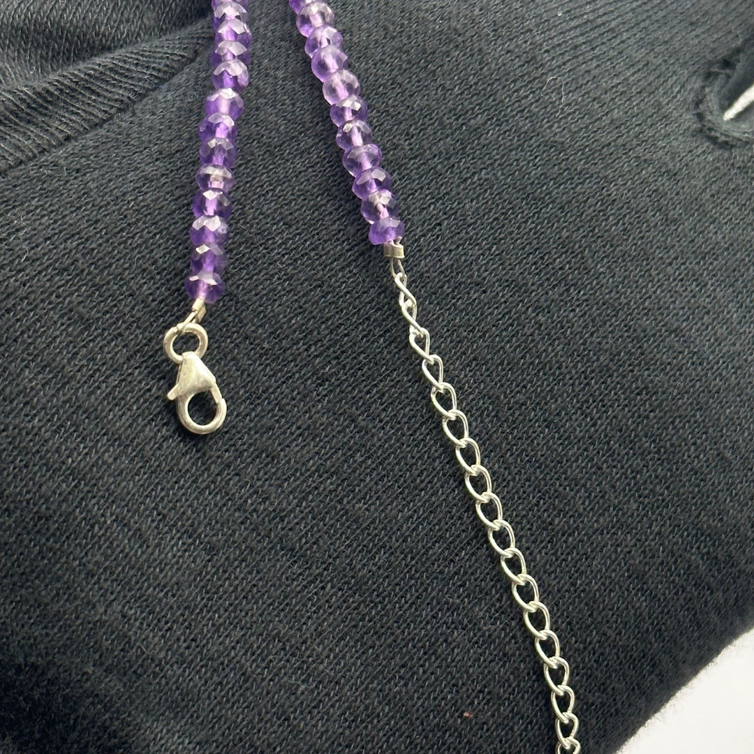 Dainty Natural Amethyst Beaded Necklace, Amethyst Faceted Rondelle Beads Necklace, Purple Beads Necklace For Women's, Gemstone Necklace