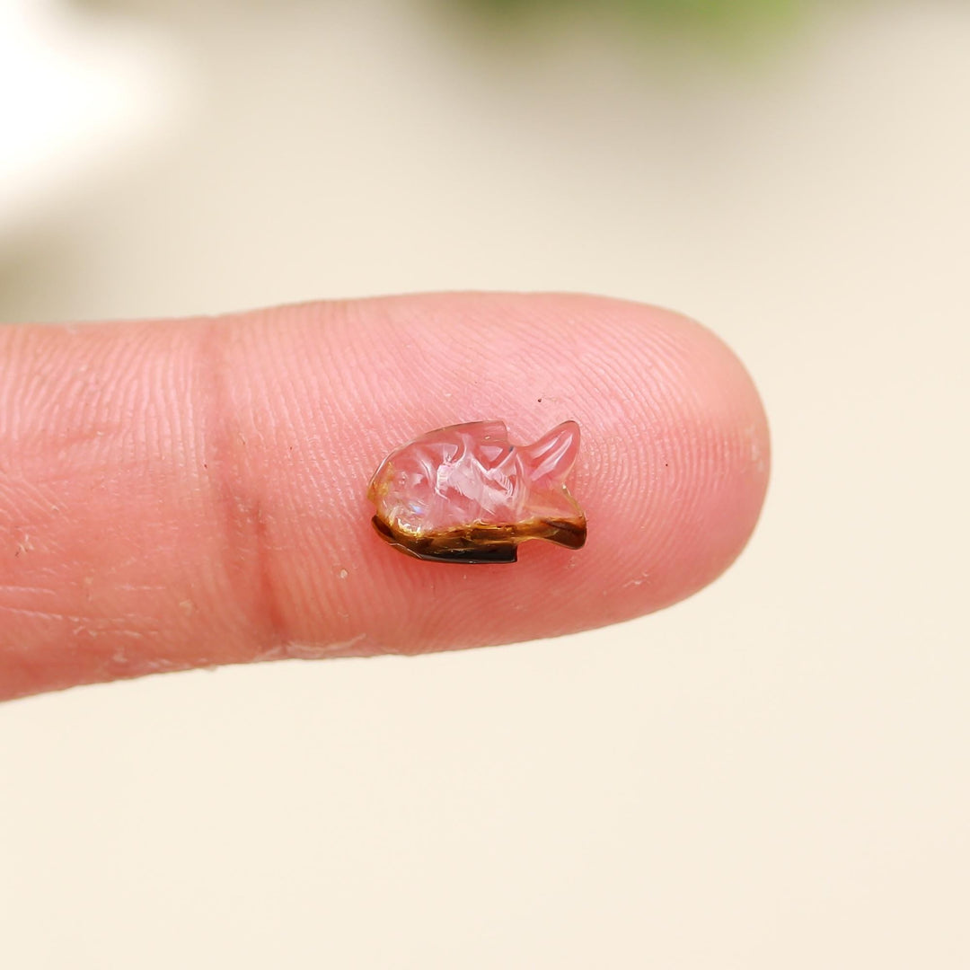 Bio Tourmaline Mini Shape Gemstone for Jewelry Making 10 MM, Tiny Fish Carving