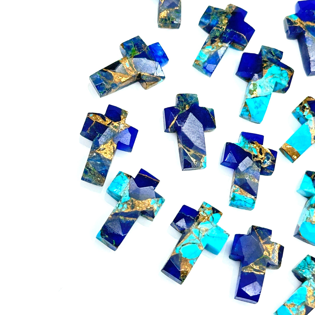Copper Blue Turquoise Cross Shape Beads ~ Healing & Protection Gemstone Beads ~ Faceted Blue Turquoise Beads ~ 15 MM Cross Charm Beads