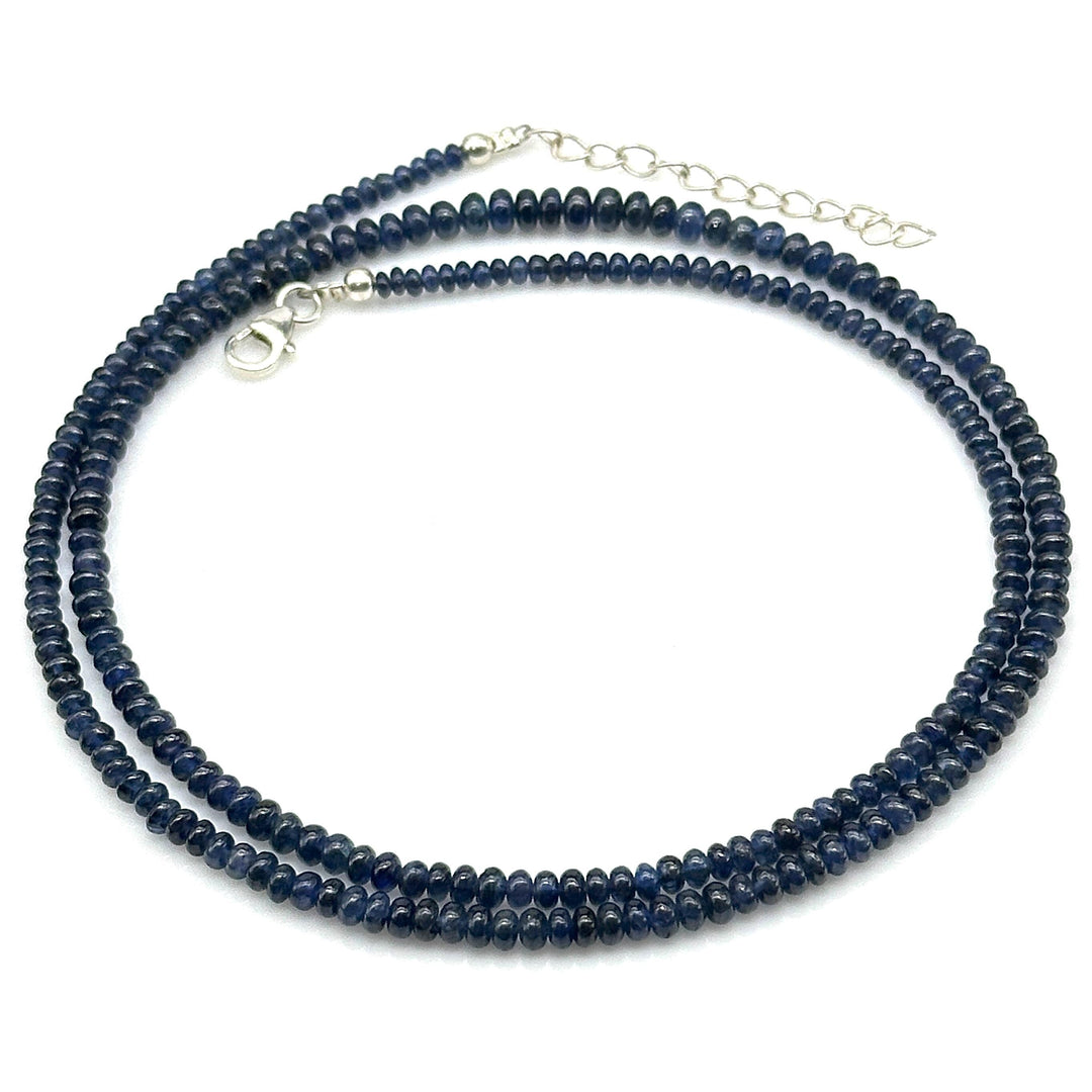 Natural Blue Sapphire Necklace, Blue Sapphire Beaded Necklace, 3 MM Blue Gemstone Necklace, Sterling Silver Handmade Jewelry, Gift for her