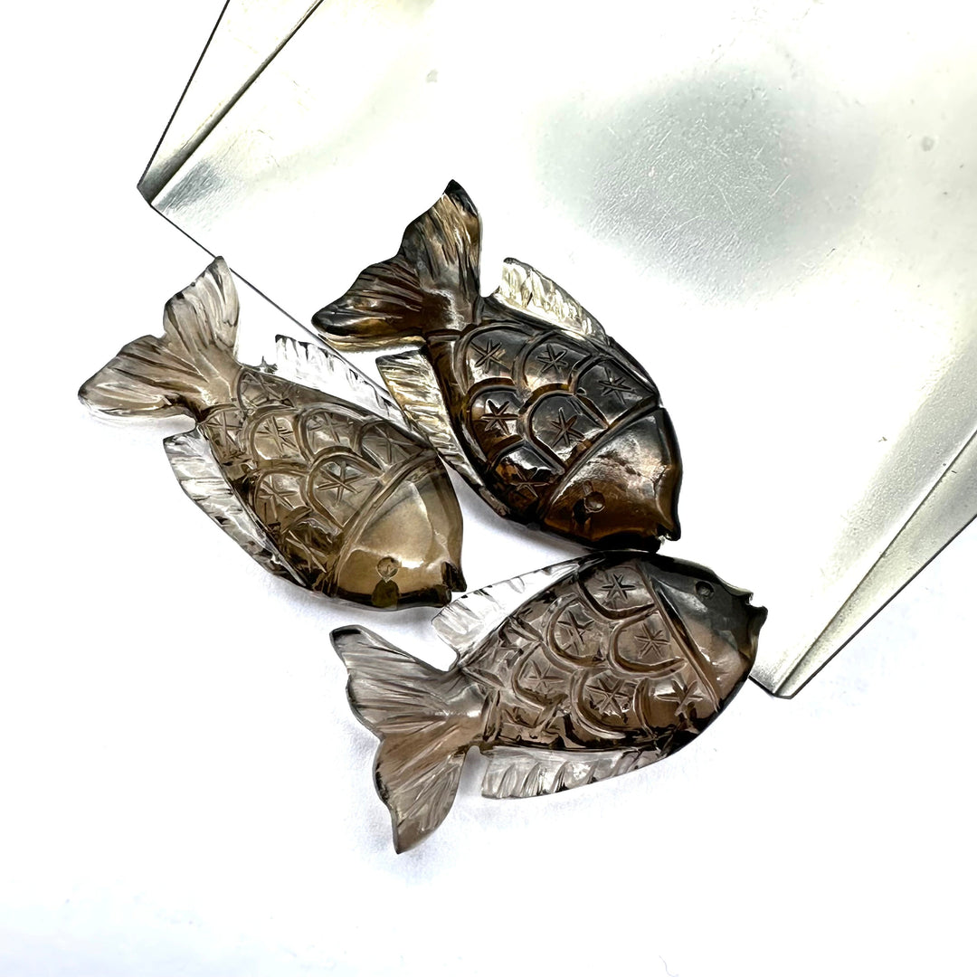 Natural Smoky Quartz Handmade Fish Carving ~ Fish Shape Carving Gemstone Briolette's ~ Jewelry Making Loose Gemstones ~ 1 Pieces 25X15mm