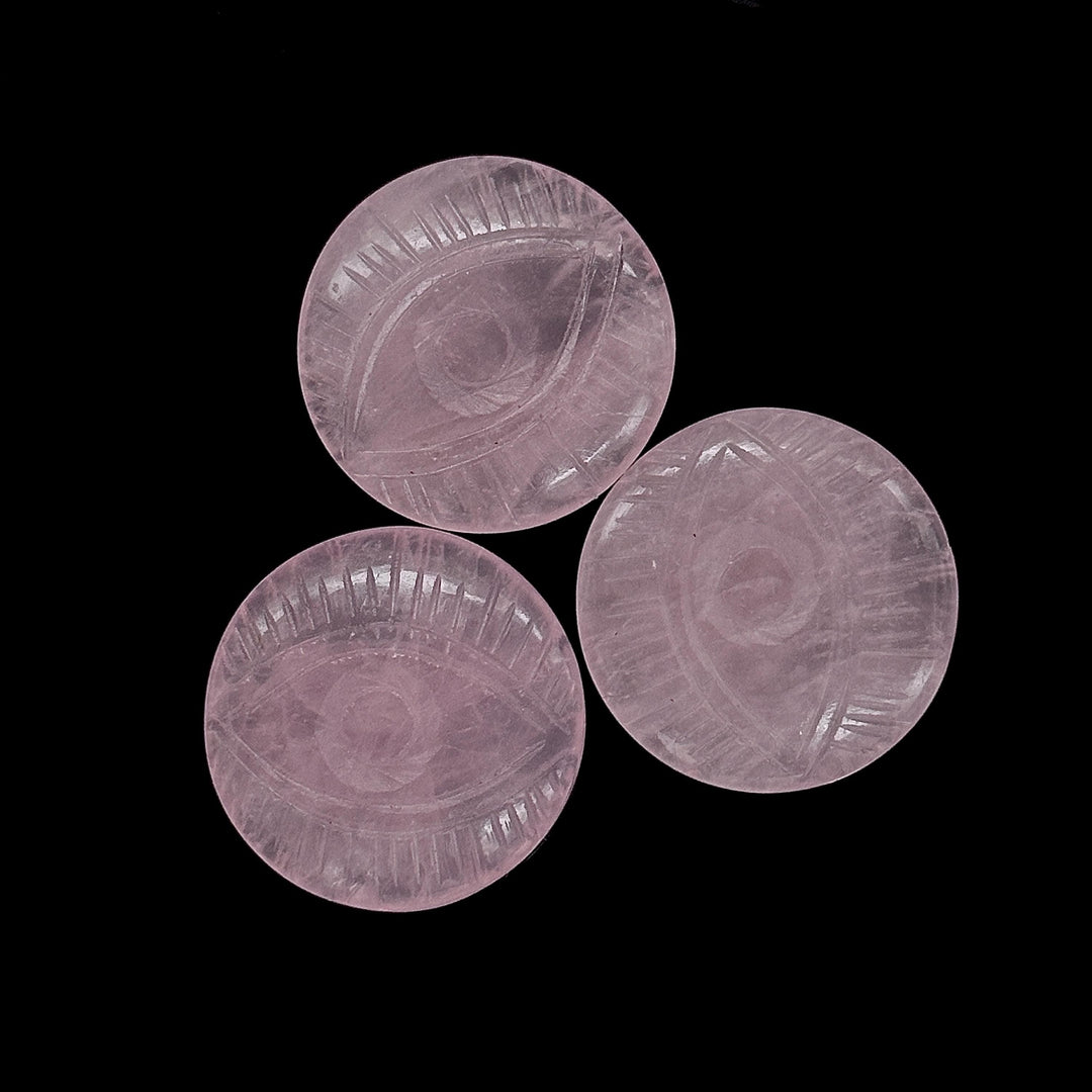 Natural Rose Quartz Evil Eye Shape Gemstone, AAA Rose Quartz Hand Carved Stone Beads For Jewelry Making, 28 MM, Round Evil Eye Carving