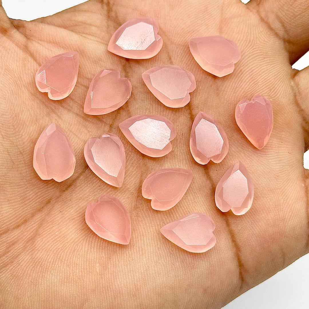 AAA Pink Chalcedony Elongated Heart Shape Beads, Faceted Heart Shape Gemstone, Pink Loose Heart Crystals Beads for Jewelry Making, 13 MM