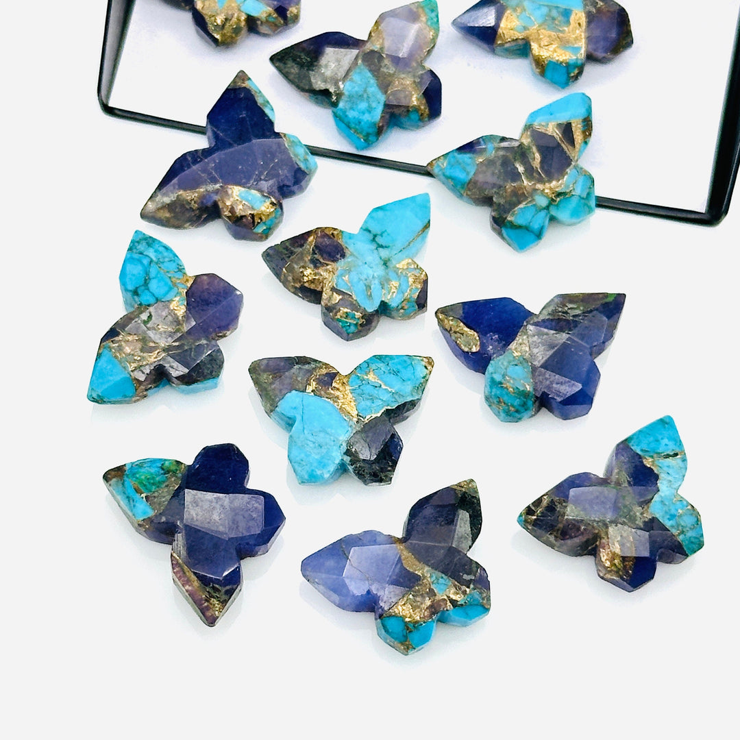 Beautiful Mohave Copper Turquoise Butterfly Shape Beads, Sky Blue & Dark Blue Faceted Butterfly Gemstone, Blue Turquoise Carvings 14x10 MM
