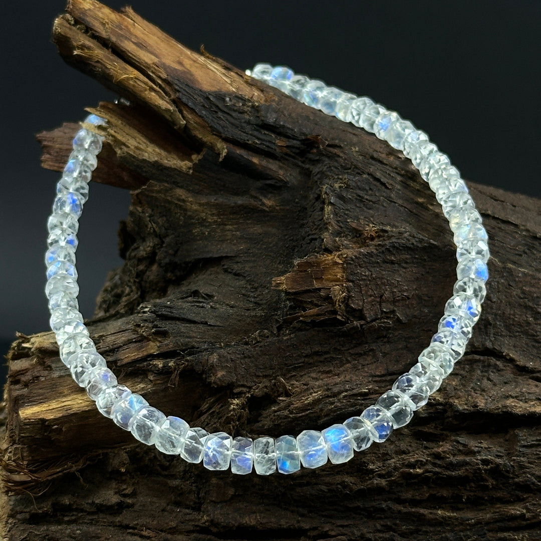 Top Quality Rainbow Moonstone Beads Bracelet, Natural Blue Flash Beads Bracelet, White Rainbow Bracelet, Gemstone Silver Anklet For Girls