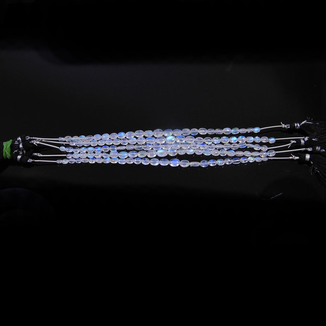 Superb Rainbow Moonstone Oval Shape Beads, Natural Rainbow Moonstone Smooth Oval Beads, 4-7 MM Blue Flashy Oval Beads, 4 Inch Strand