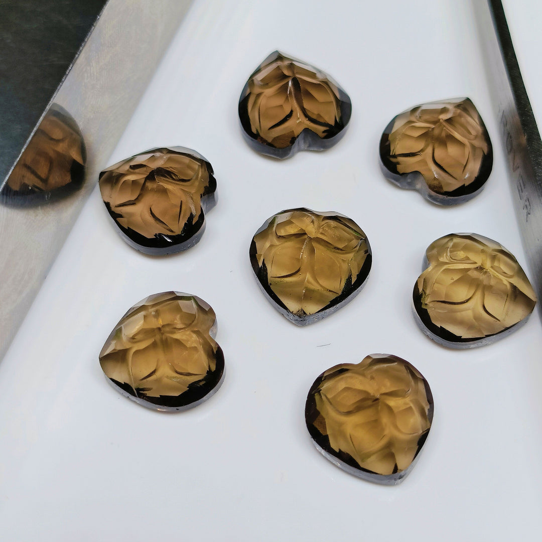 2,3,4,5,6 pcs 100% Natural Smoky Quartz Cut Faceted Heart Shape Gemstone, Carving, Smoky Quartz Gemstone, Cut Faceted Loose Gemstone 12 mm