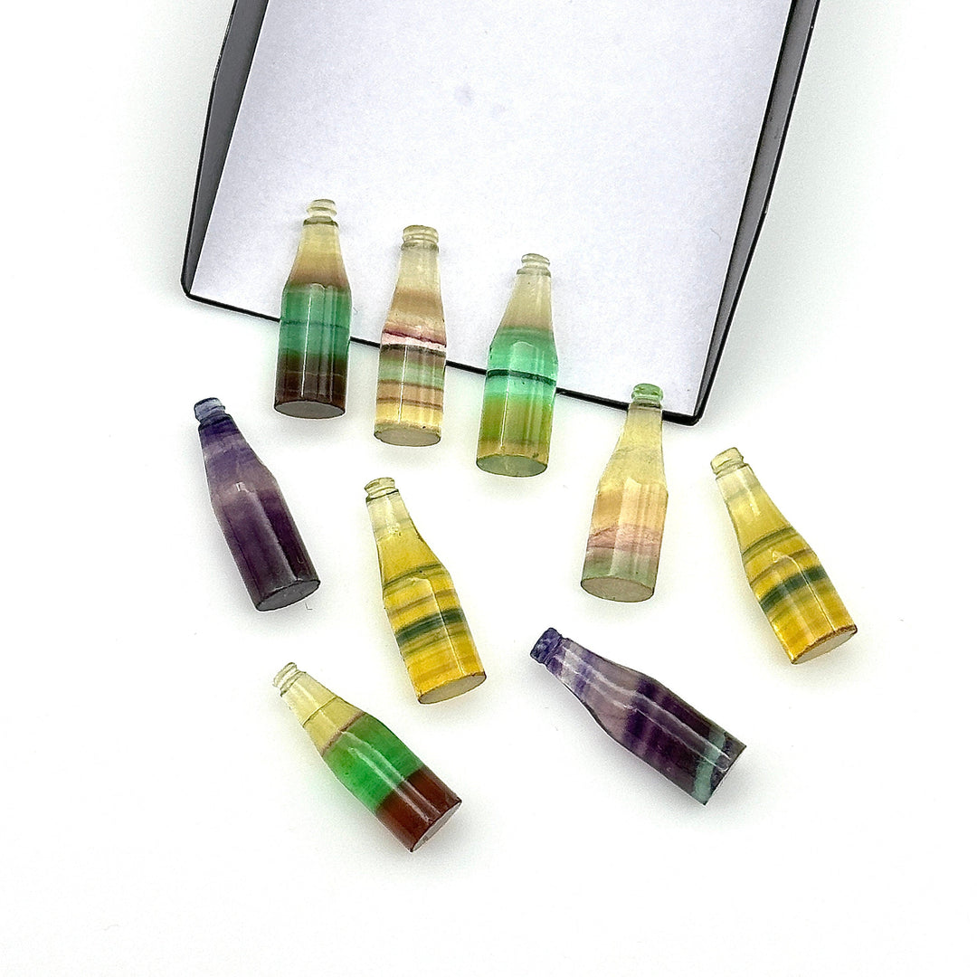 AAA+ Natural Fluorite Mini Bottle Carving Beads, Colorful Bottle Shape Carved Gemstone, Jewelry Making Charms, 7X21 MM Miniature Carvings