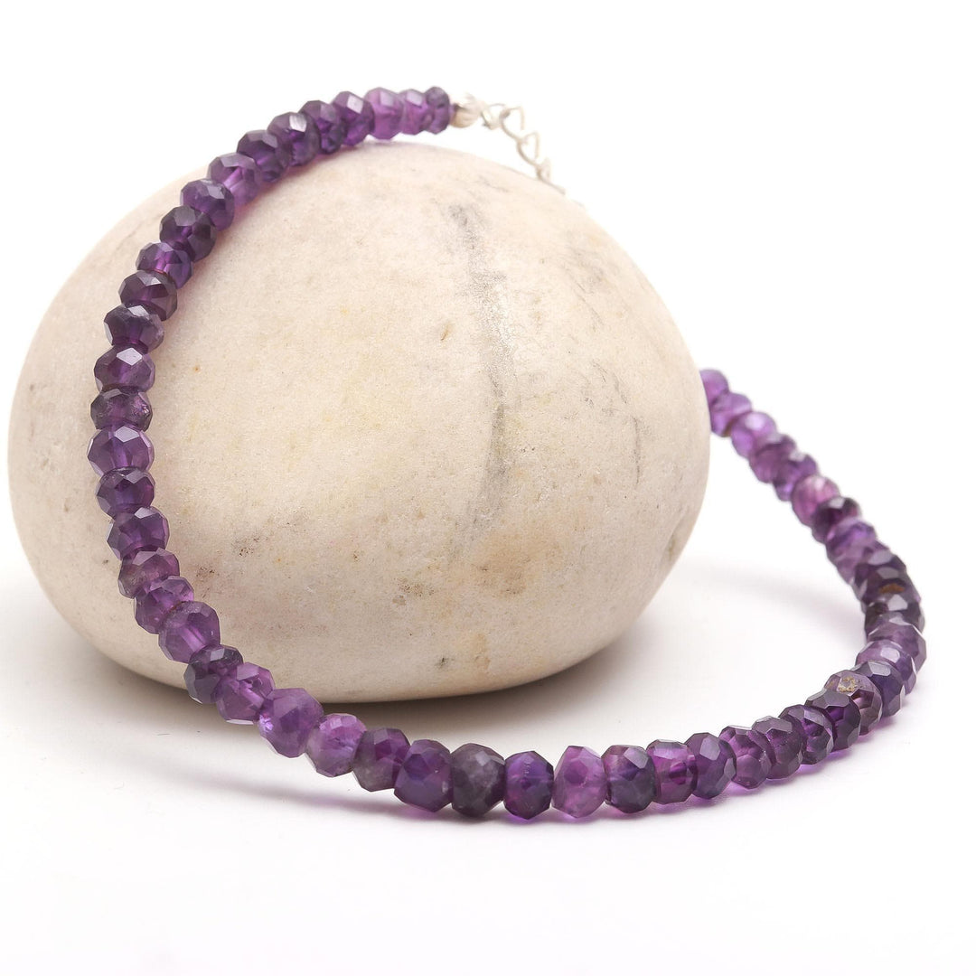 Natural Amethyst Beaded Bracelet, Purple Amethyst Beads Bracelet, February Birthstone Gift For Her, 4 MM, 925 Silver Bracelet For Her