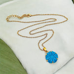 Load image into Gallery viewer, AAA Blue Turquoise Flower Pendant, Turquoise Hand Carved Flower Necklace, Flower Gemstone Necklace For Her, 17 mm Flower, Bridesmaid Gifts
