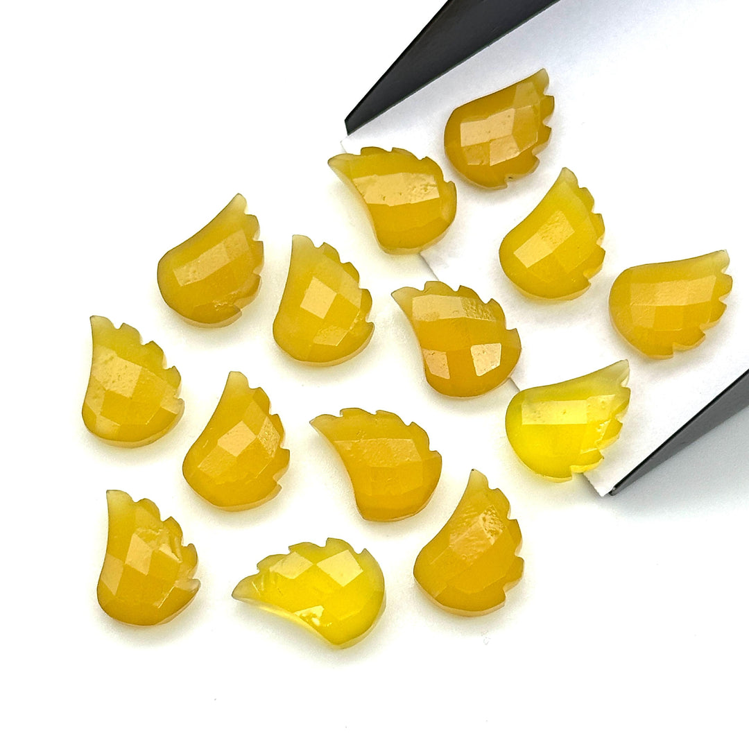 Yellow Chalcedony Leaf Shape Beads, Hand Carved Leaf Shape Briolette's, Faceted Fancy Carvings for Jewelry Making, 11X15 MM, Wholesale Beads