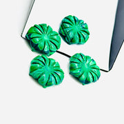 Natural Malachite Flower Shape Carved Gemstone, Green Flower Shape Carving, Carved Gemstone For Jewlery 17 mm, Craft Making Flower Charm